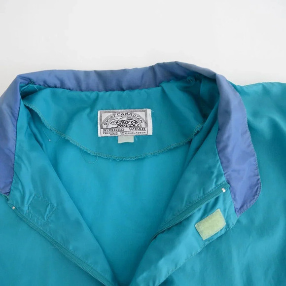 Vintage 90'S Great Canadian Rugged Wear Teal In Blue Zip Up Windbreaker Jacket - Picture 12 of 14